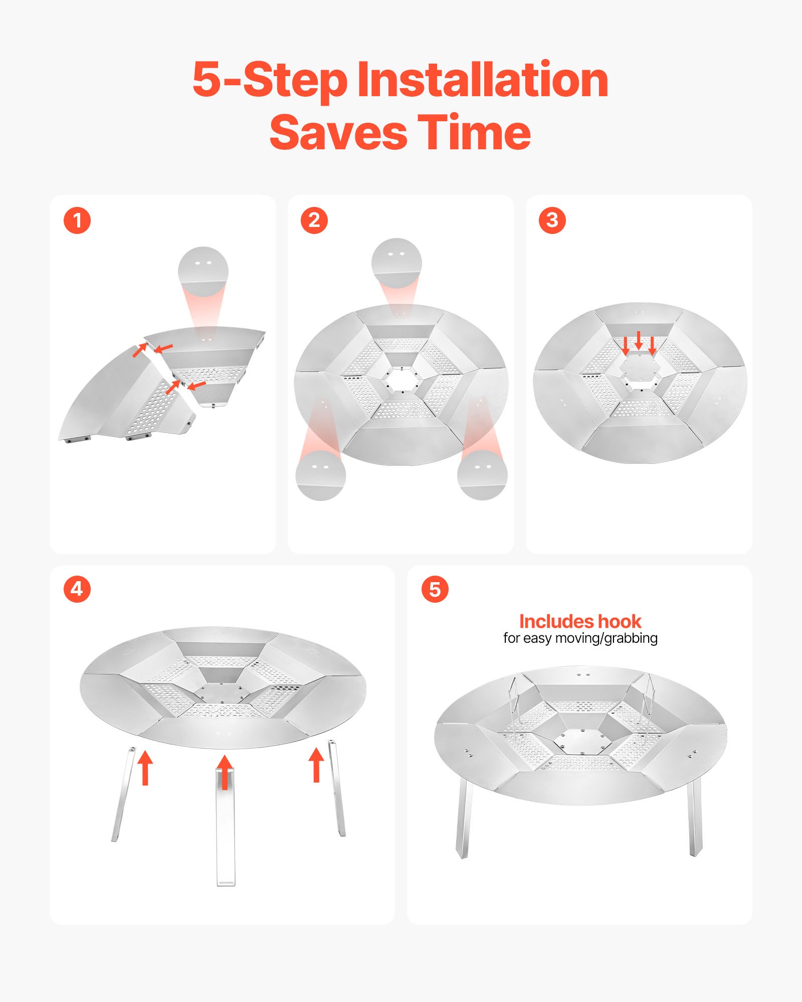 VEVOR Deflettore di Calore per Braciere per Solo Stove Yukon, 685,8 mm, Rotondo, per Braciere a Legna, Diffusore di Calore in Acciaio Inox 304, con 3 Gambe Staccabile, Accessori da Campeggio