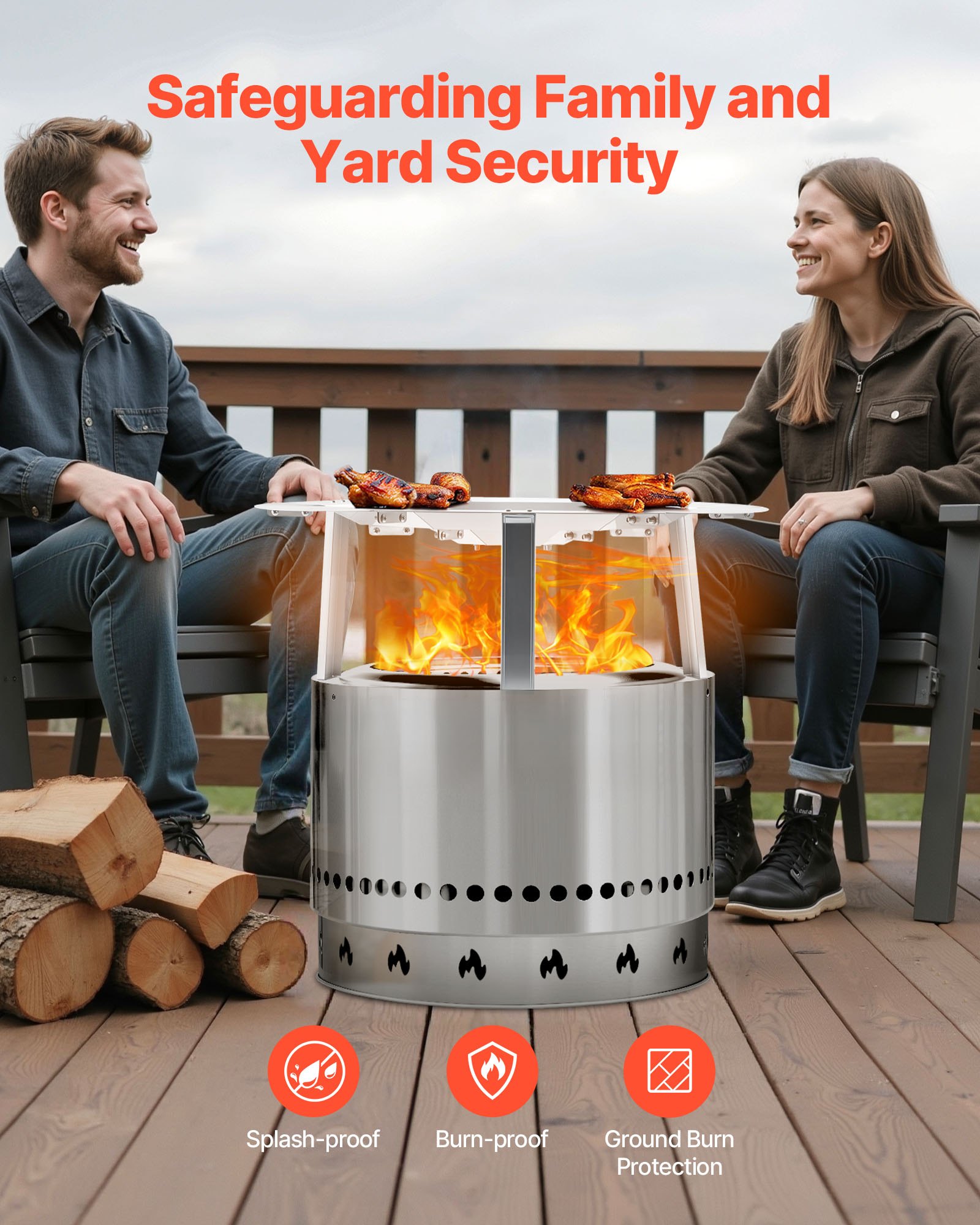 VEVOR Deflettore di Calore per Braciere per Solo Stove Yukon, 685,8 mm, Rotondo, per Braciere a Legna, Diffusore di Calore in Acciaio Inox 304, con 3 Gambe Staccabile, Accessori da Campeggio