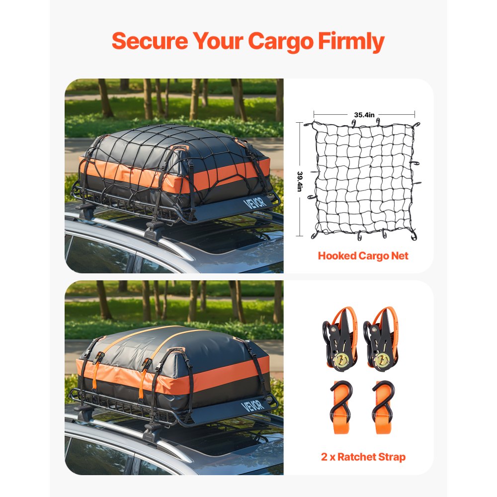 VEVOR Roof Rack Basket, Car Roof Basket (1300 x 910 x 105 mm), Universal Roof Rack with Luggage Bag, Net & Ratchet Straps (90.7 kg Max Load Capacity), Car Roof Rack for SUVs and Trucks