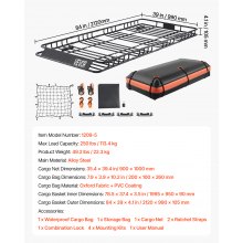 VEVOR Portapacchi Universale Tetto Auto Borsa Rete Cinghie 2120x990x105mm