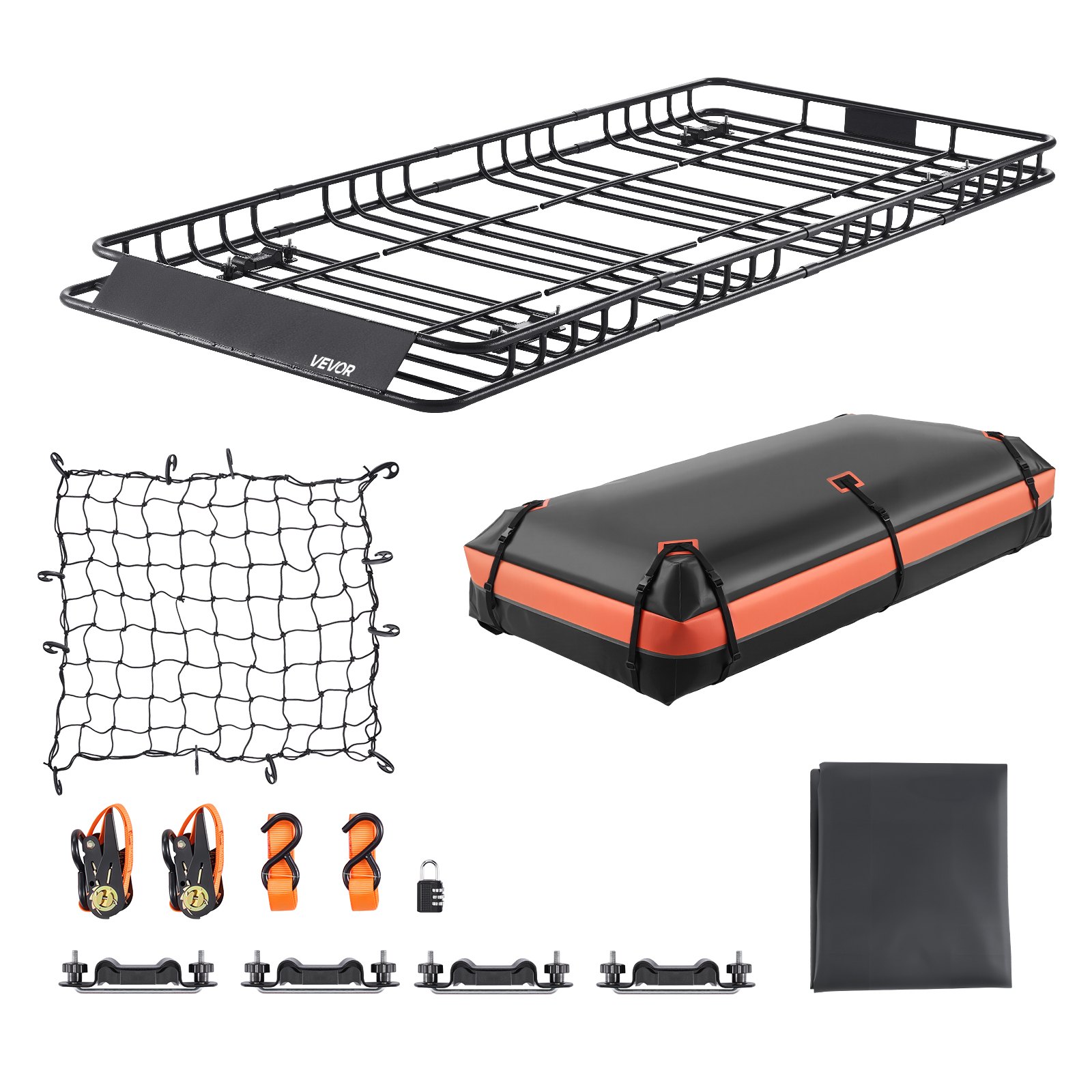 VEVOR Portapacchi Valiglie da Tetto Auto 2120x990x105 mm Borsa Impermeabile Rete Cinghe a Cricchetto, Carico 113,4 kg, Portabagagli Barra Trasversale, Universale per SUV Furgoni, da Campeggio Viaggio