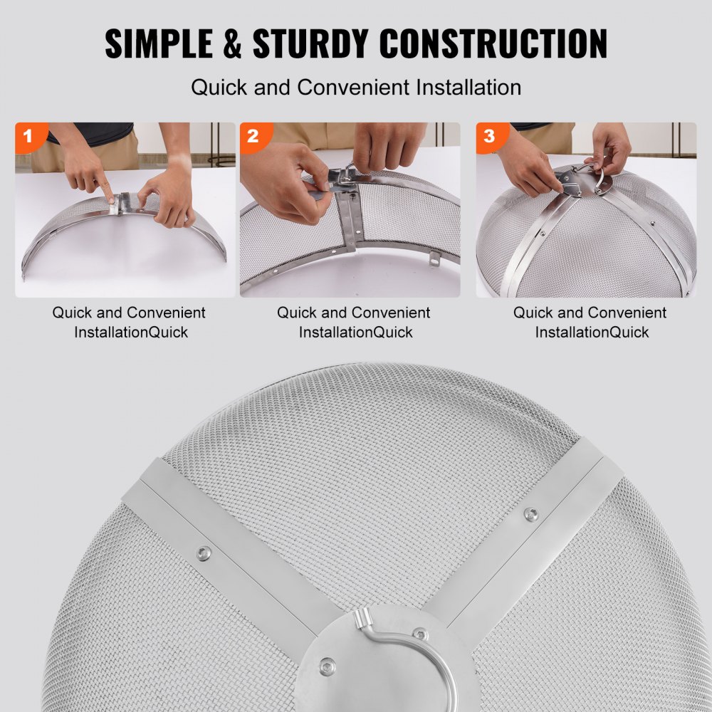 VEVOR Parascintille Rotondo per Braciere 27", Copertura in Metallo in Acciaio, Coperchio per Braciere da Esterno, Coperture per Schermo Superiore Rotonde con Maniglia ad Anello all'aperto in Cortile