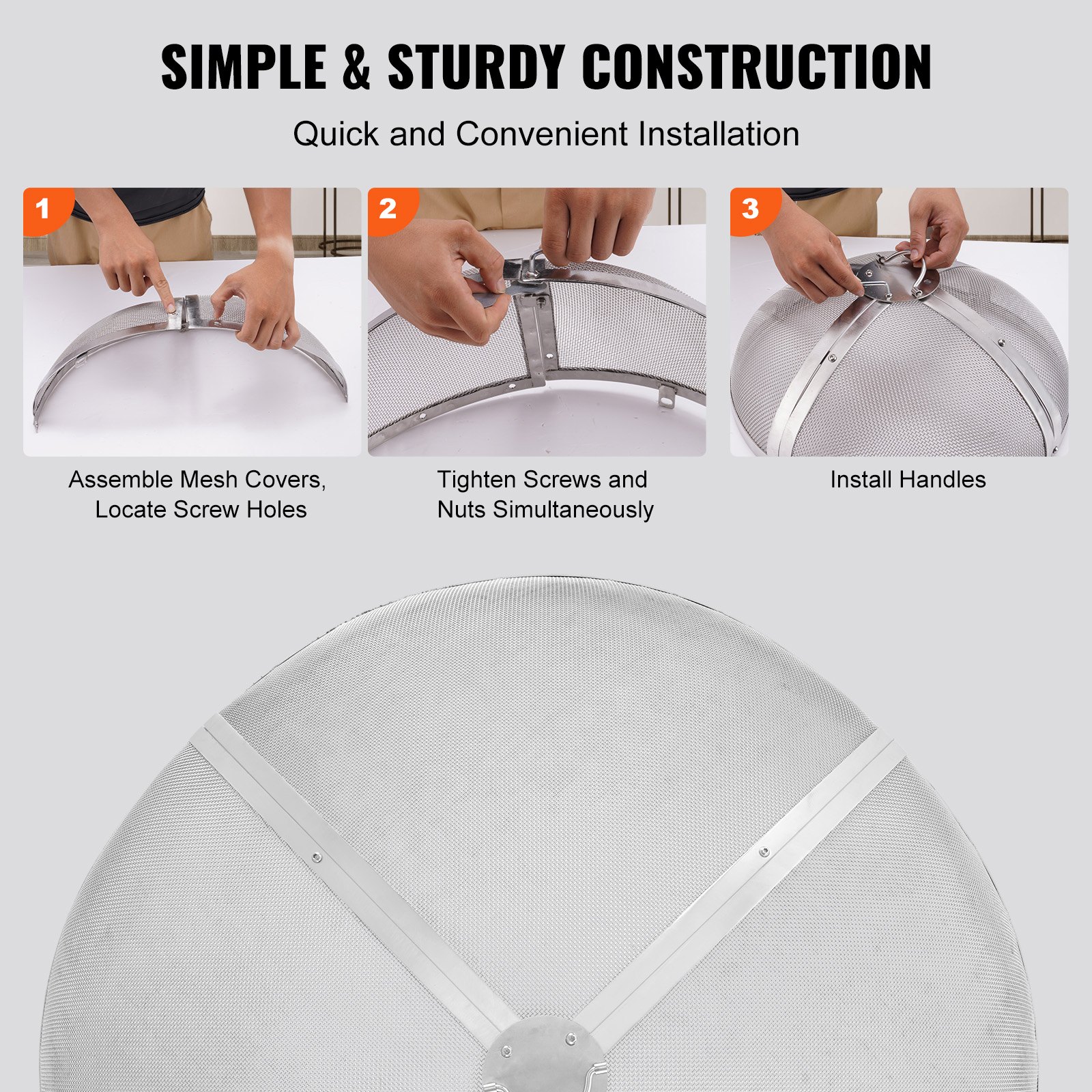 VEVOR Parascintille Rotondo per Braciere 36", Copertura in Metallo in Acciaio Rinforzato per Carichi Pesanti, Coperchio per Braciere da Esterno, Coperture Superiore Rotonde Maniglia Anello