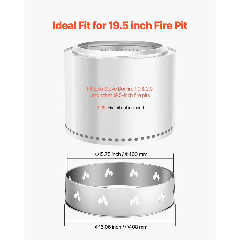 VEVOR Supporto per Braciere per Falò, con Stufa Singola, Anello per Braciere Senza Fumo da 49,5 cm, Accessorio per Telaio di Supporto in Acciaio inox, Supporto Portatile per Campeggio all'Aperto