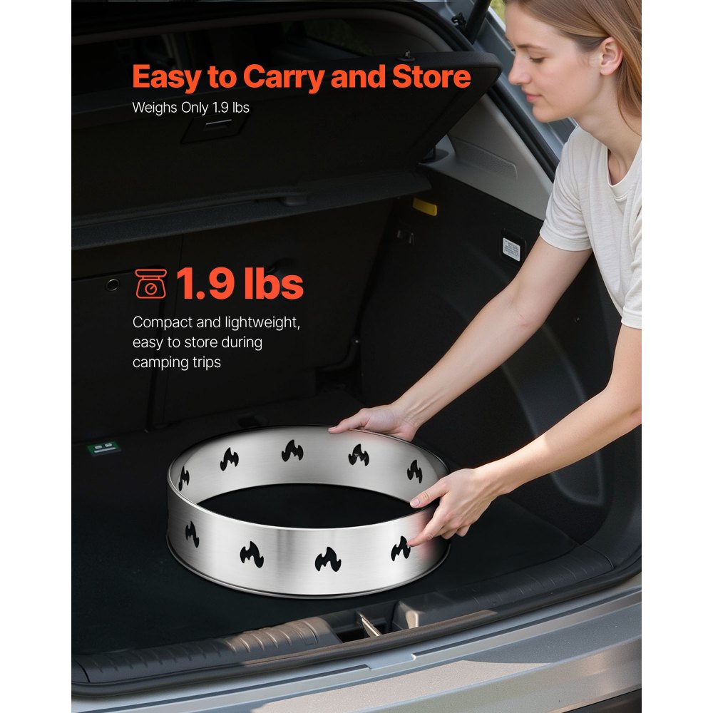VEVOR Supporto per Braciere per Falò, con Stufa Singola, Anello per Braciere Senza Fumo da 49,5 cm, Accessorio per Telaio di Supporto in Acciaio inox, Supporto Portatile per Campeggio all'Aperto