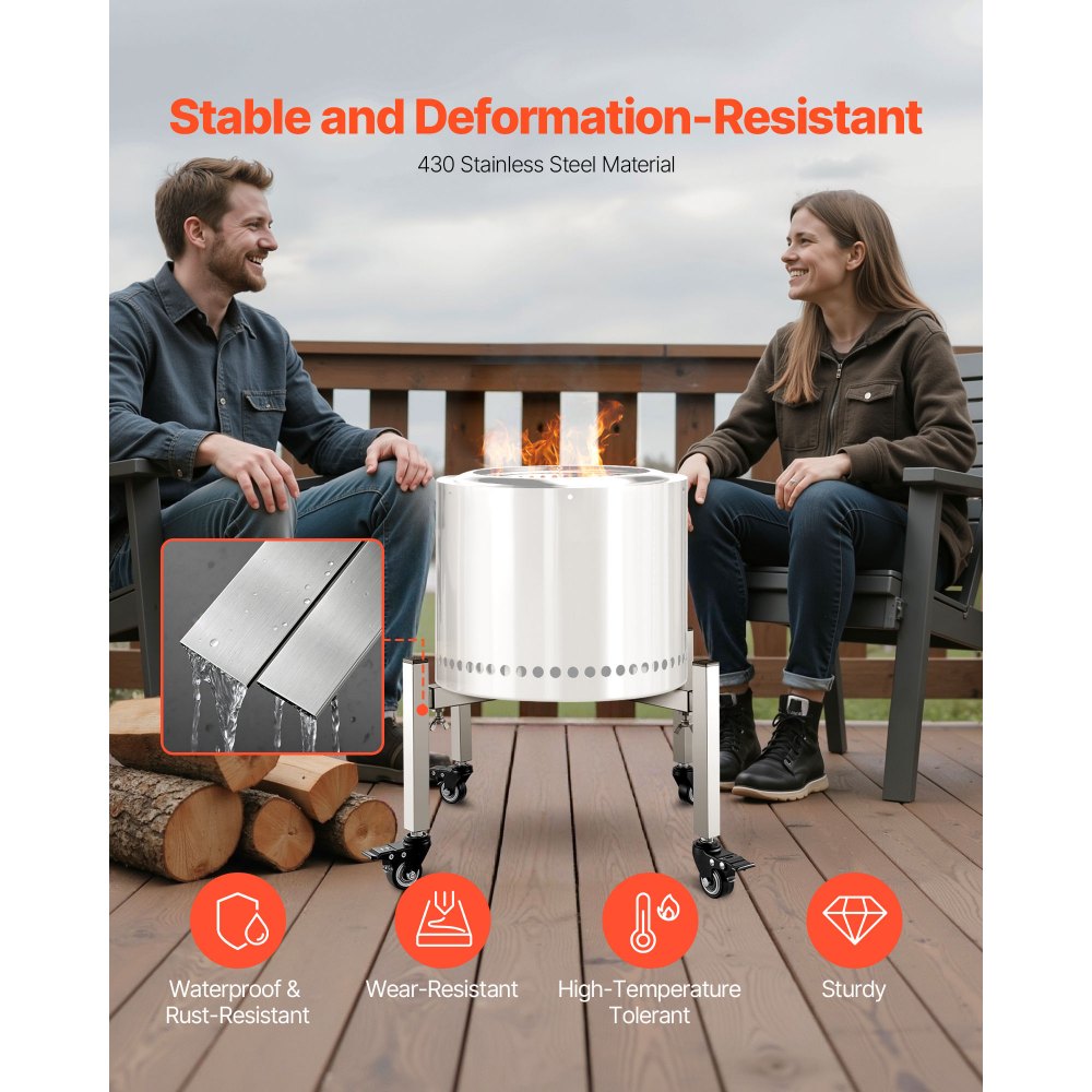 VEVOR Fire Pit Stand, 38-68.6 cm Adjustable Stretch with 4 Casters, Firepit Stand for Solo Stove Bonfire Ranger Yukon & Other Outside Firepit, Stainless Steel Camping Fire Pit Accessory for Fireplace