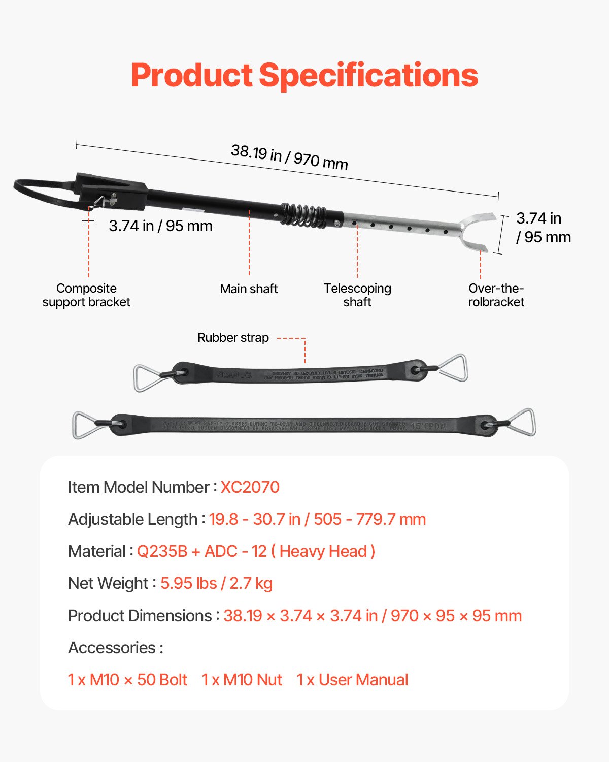 VEVOR Protezione per Poppa, Kit Attrezzatura di Protezione per Poppa per Barche Regolabile da 505-779,7 mm Resistente alla Corrosione, per Motori Fuoribordo Sotto 150 CV Adatta a Scooter e Rimorchi