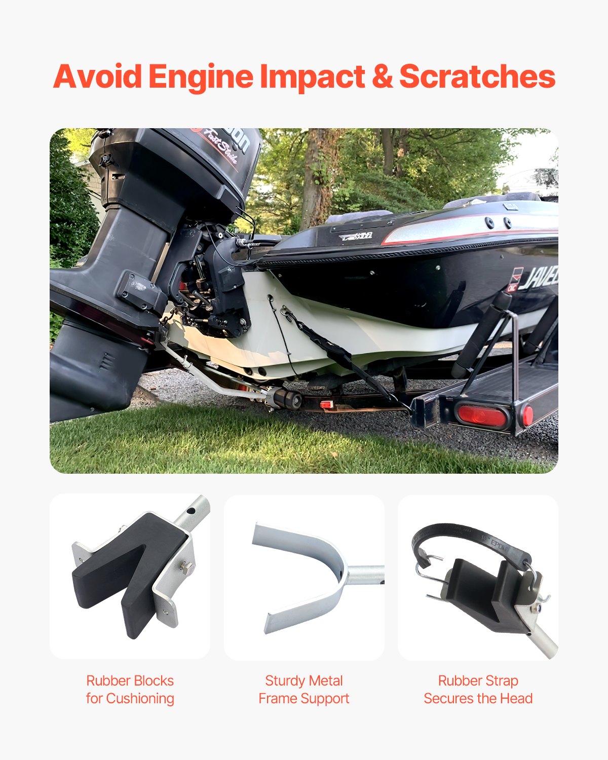 VEVOR Protezione per Poppa Regolabile da 600-1498,6 mm Kit Attrezzatura Protezione per Poppa per Barche, Resistente alla Corrosione, per Motori Fuoribordo Sotto 150 CV Adatta a Scooter e Rimorchi