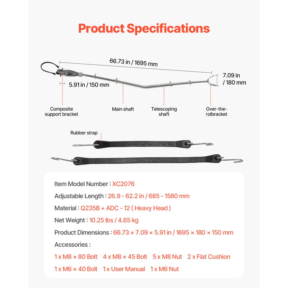 VEVOR Protezione per Poppa da 685 a 1580 mm Protezione per Poppa Regolabile per Barche, Kit di Attrezzatura Protezione per Poppa Resistente alla Corrosione, per Motori Fuoribordo Inferiori a 150 CV