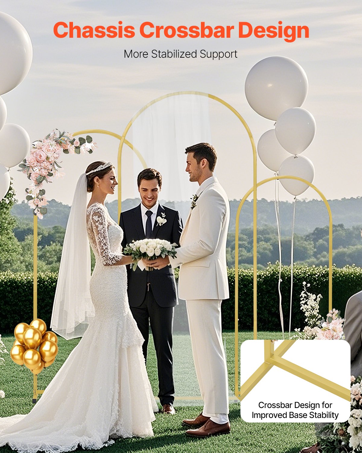 VEVOR Supporto Dorato per Fondale ad Arco per Matrimonio, 805 /675 /525 mm, Set di 3 Supporti Metallo con Collegamento a Custodia e Barra Trasversale del Telaio, per Compleanni Celebrazioni Vacanze