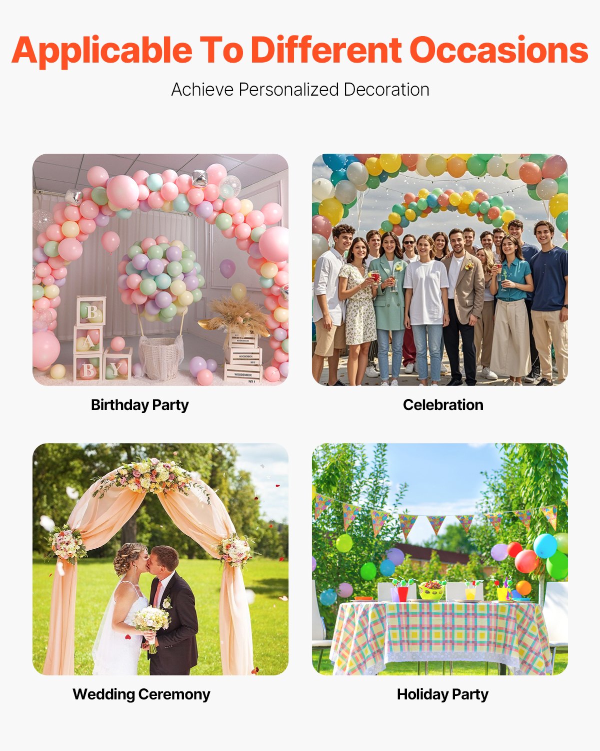 VEVOR Wedding Arch, Set of 3, 1.2/1.5/1.8m Wedding Arch with Housing Connection and Chassis Crossbar Design, Easy-to-Assemble Metal Stand, Suitable for Birthdays, Celebrations, Holidays