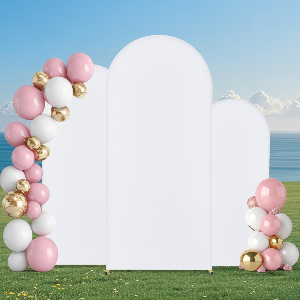 VEVOR Wedding Arch, Set of 3, Wedding Arch with Housing Connection and Chassis Crossbar Design, Easy-to-Assemble Gold Stand with Fabric Cover, Suitable for Birthdays, Celebrations, Holidays