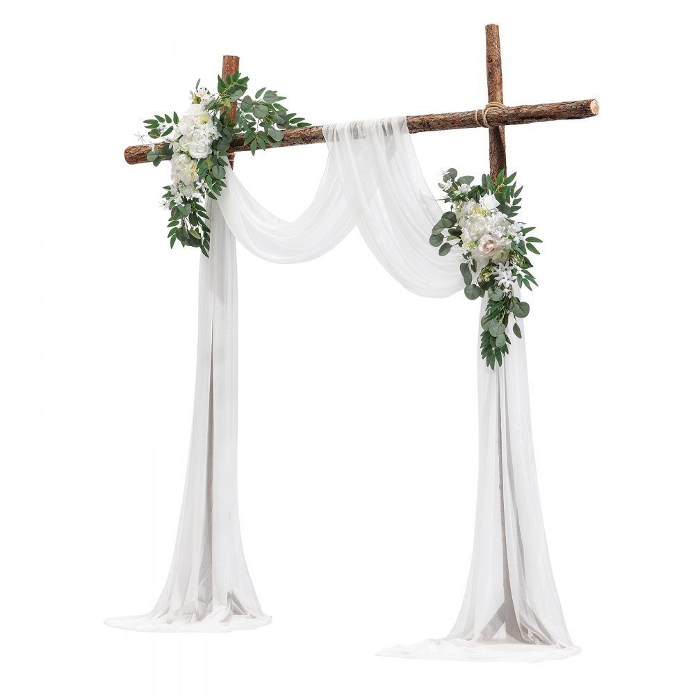 VEVOR Flower Set for Wedding Arch, White Flowers for Wedding Arch with Curtains (Set of 3) – 2 Flower Arrangements, 1 Transparent Curtain, for Ceremonial Bouquets, (Without Wooden Arch Stand)