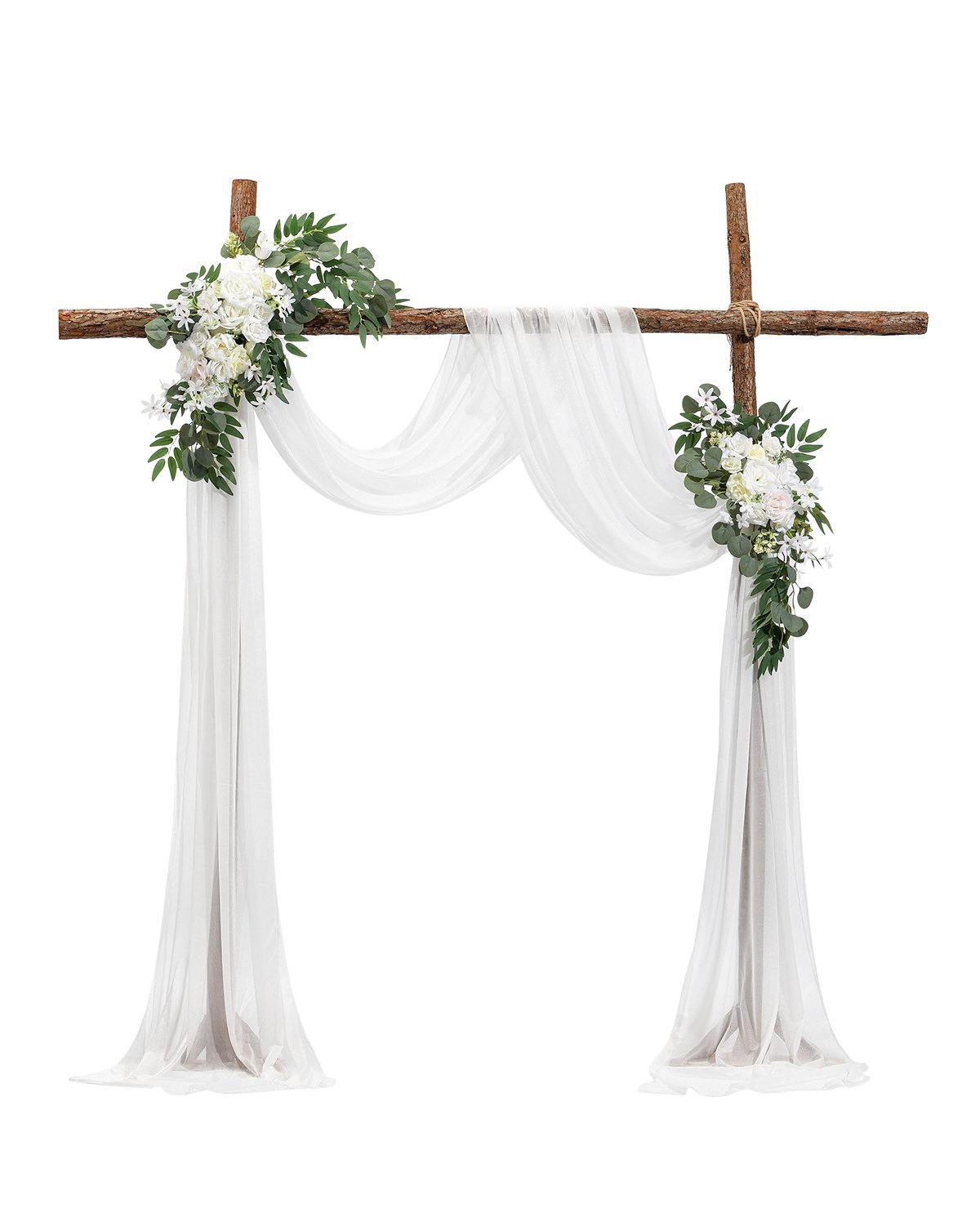 VEVOR Flower Set for Wedding Arch, White Flowers for Wedding Arch with Curtains (Set of 3) – 2 Flower Arrangements, 1 Transparent Curtain, for Ceremonial Bouquets, (Without Wooden Arch Stand)