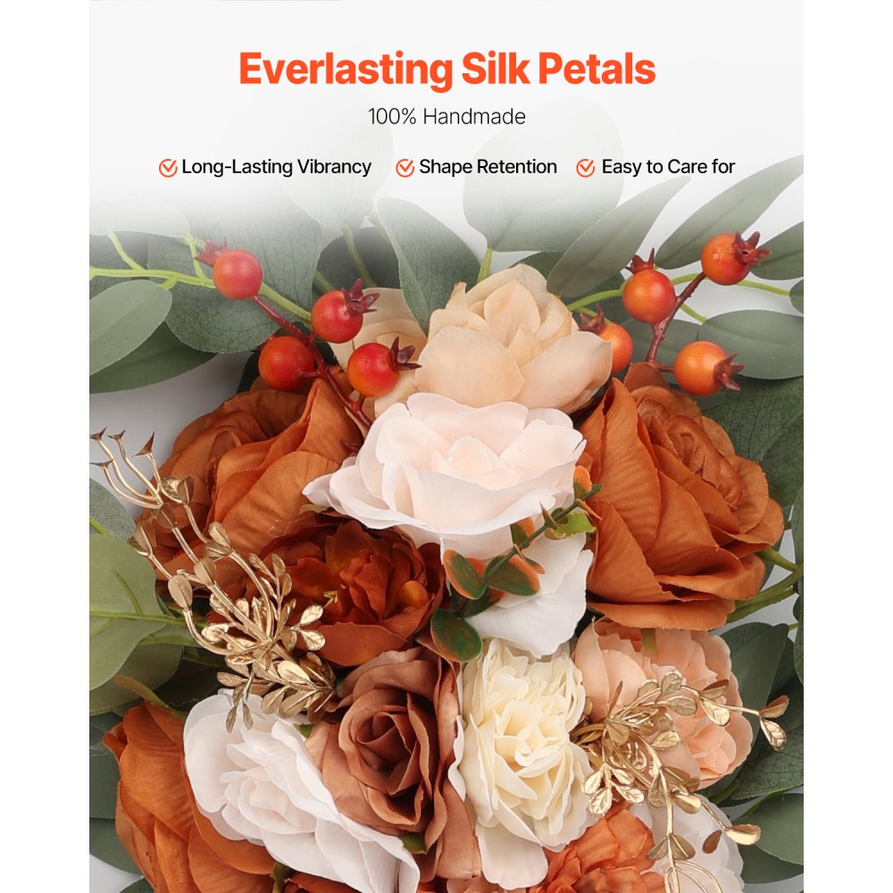 VEVOR Kit di Fiori Artificiali per Arco Nuziale, Fiori Arancioni per Arco Nuziale con Kit di Tende, 2 Pezzi Composizione Floreale, 2 Pezzo Tende Trasparenti, per Bouquet Cerimonia Sfondo Ricevimento