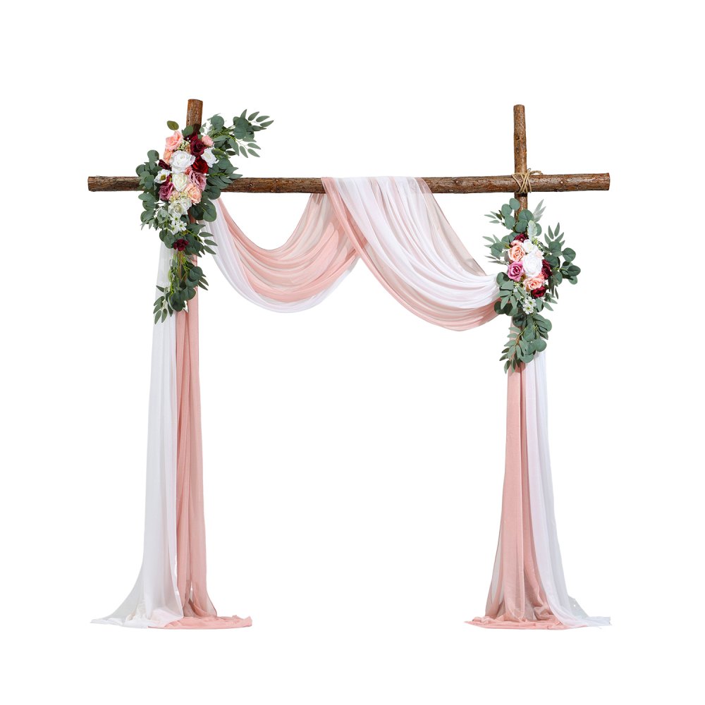 VEVOR Kit di Fiori Artificiali per Arco Nuziale, Fiori Rosa per Arco Nuziale con Kit di Tende, 2 Pezzi Composizione Floreale, 2 Pezzo Tende Trasparenti, per Bouquet Cerimonia Sfondo Ricevimento