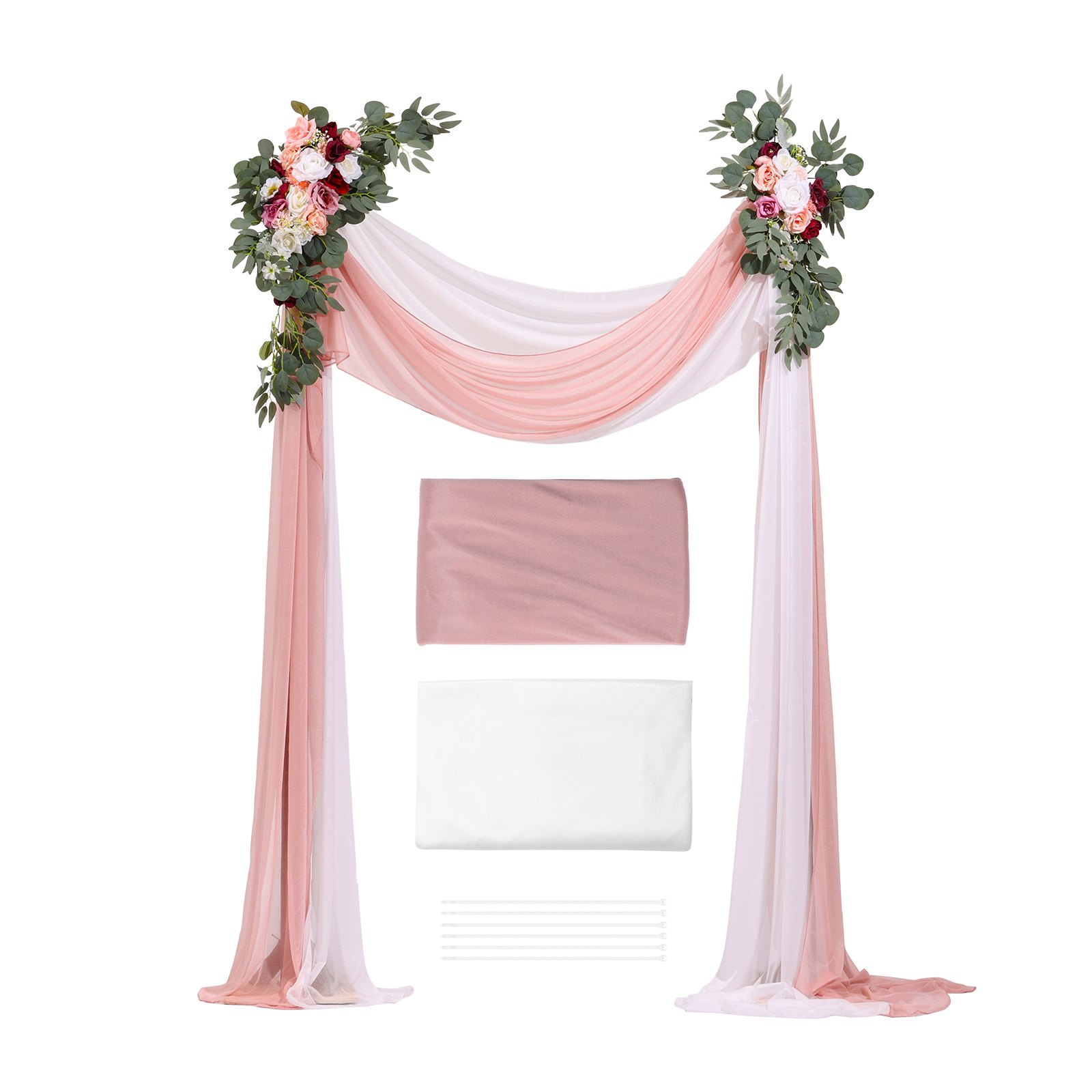 VEVOR Kit di Fiori Artificiali per Arco Nuziale, Fiori Rosa per Arco Nuziale con Kit di Tende, 2 Pezzi Composizione Floreale, 2 Pezzo Tende Trasparenti, per Bouquet Cerimonia Sfondo Ricevimento
