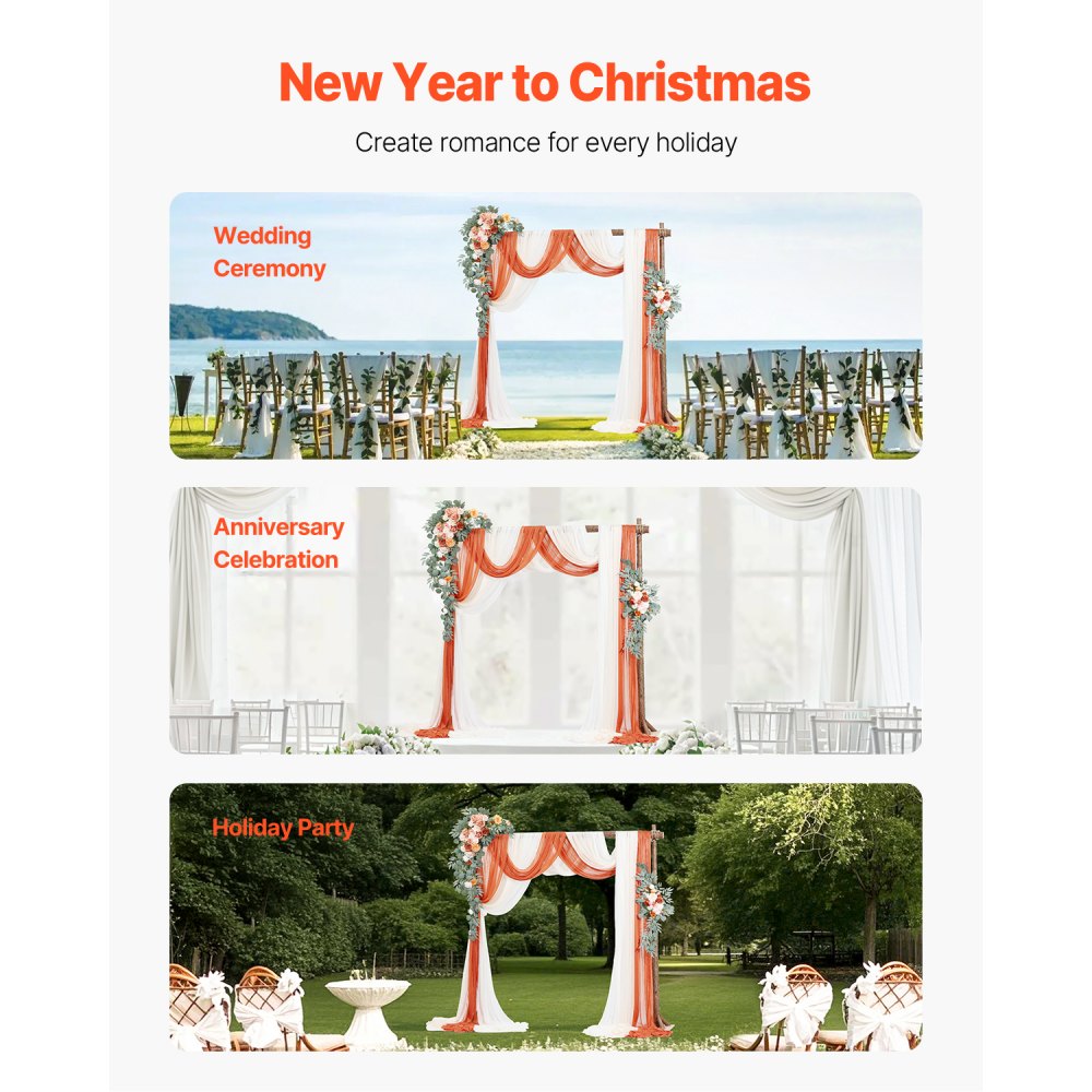 VEVOR Kit di Fiori Artificiali per Arco Nuziale, Fiori Arancioni per Arco Nuziale con Kit di Tende, 2 Pezzi Composizione Floreale, 3 Pezzo Tende Trasparenti, per Bouquet Cerimonia Sfondo Ricevimento