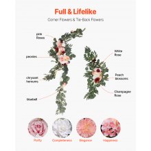 VEVOR Kit di Fiori Artificiali per Arco Nuziale Rosa con 2 Fiori 3 Tende