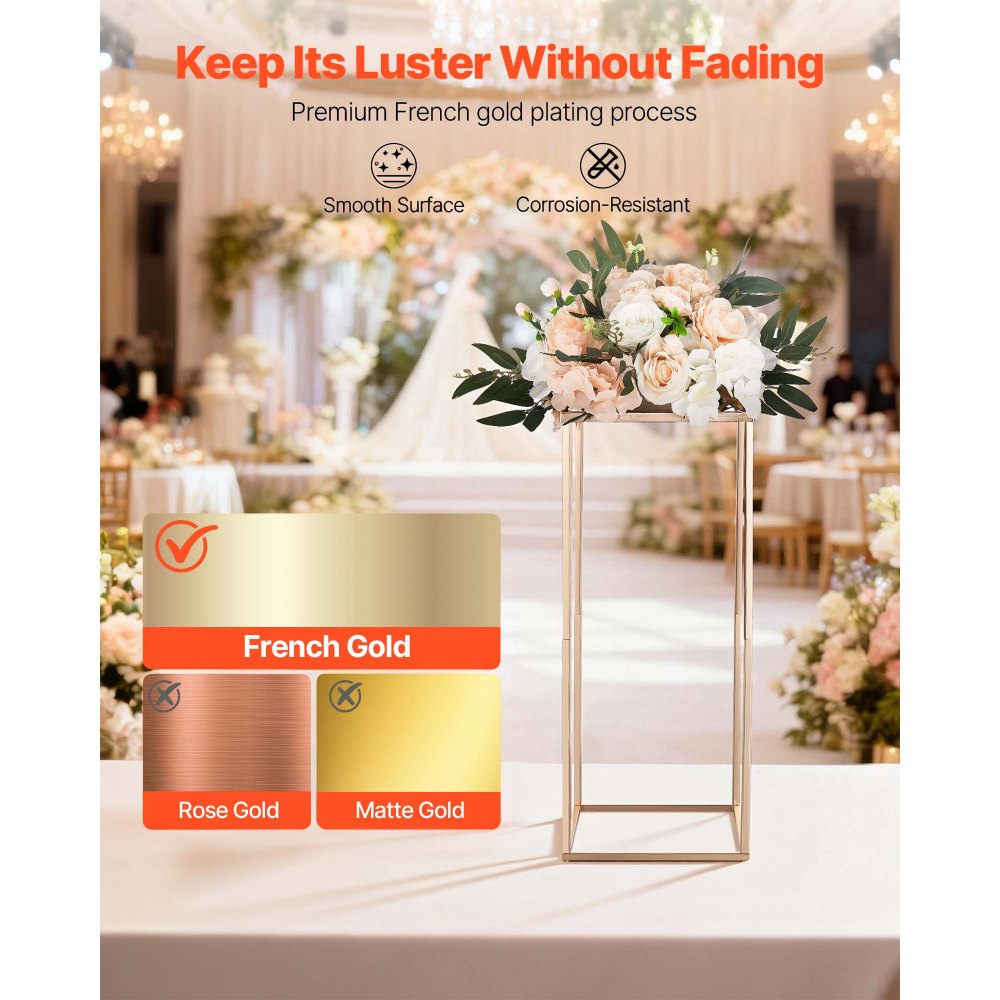 VEVOR Portafiori da Matrimonio 10 Pezzi da 60 cm, Portafiori a Colonna con Laminato Metallico, Espositore Floreale Rettangolare Dorato per Matrimoni, Feste, Compleanni, Casa, Centrotavola Dorati