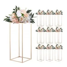 VEVOR Portafiori da Matrimonio 10 Pezzi da 60 cm, Portafiori a Colonna con Laminato Metallico, Espositore Floreale Rettangolare Dorato per Matrimoni, Feste, Compleanni, Casa, Centrotavola Oro Francese