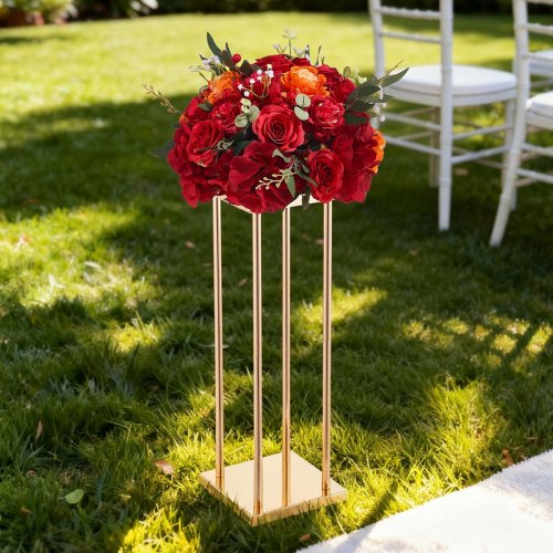 10 Portafiori A Colonna Cubica Dorati 60 Cm, Espositore Floreale Per Matrimoni E Compleanni