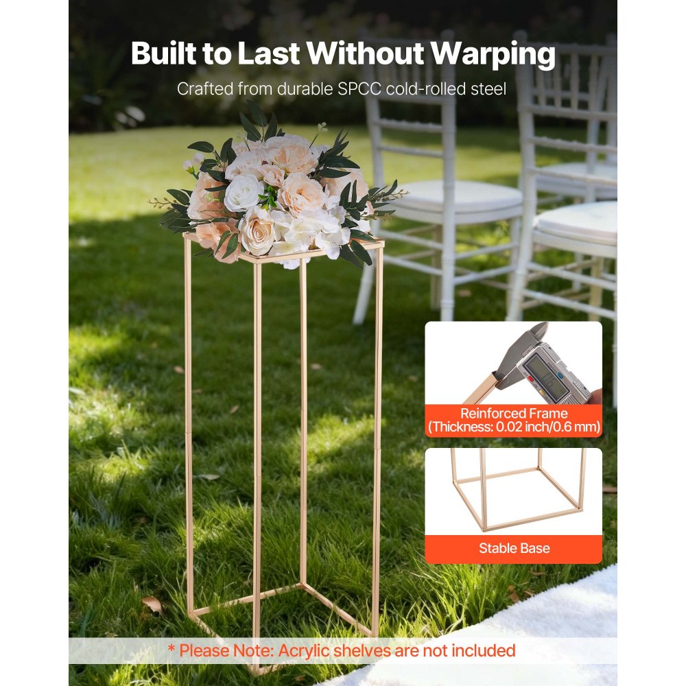 VEVOR Wedding Flower Stand, 10PCS 80cm Column Flower Stand, Floral Stands with Hidden Screw, Rectangular Cubic Floral Display Rack for Wedding, Party, Birthday, Home, Gold Centerpiece Stands