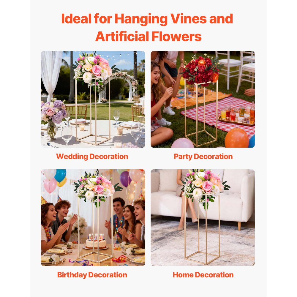 VEVOR Wedding Flower Stand, 10PCS 80cm Column Flower Stand, Floral Stands with Hidden Screw, Rectangular Cubic Floral Display Rack for Wedding, Party, Birthday, Home, Gold Centerpiece Stands