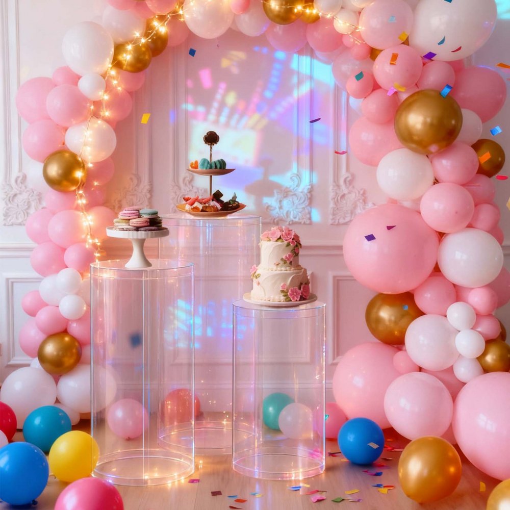 VEVOR Supporto per Fiori da Matrimonio, Zoccolo Cilindrico Rotondo, Supporto Trasparente con Coperchio in Acrilico Trasparente, 3 Pezzi da 60, 75, 90 cm, Supporti Cilindrici per Matrimoni, Feste