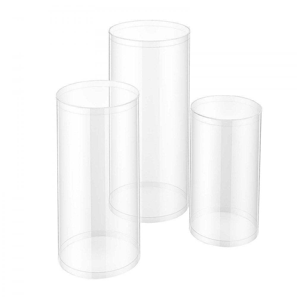 VEVOR Supporto per Fiori da Matrimonio, Zoccolo Cilindrico Rotondo, Supporto Trasparente con Coperchio in Acrilico Trasparente, 3 Pezzi da 60, 75, 90 cm, Supporti Cilindrici per Matrimoni, Feste
