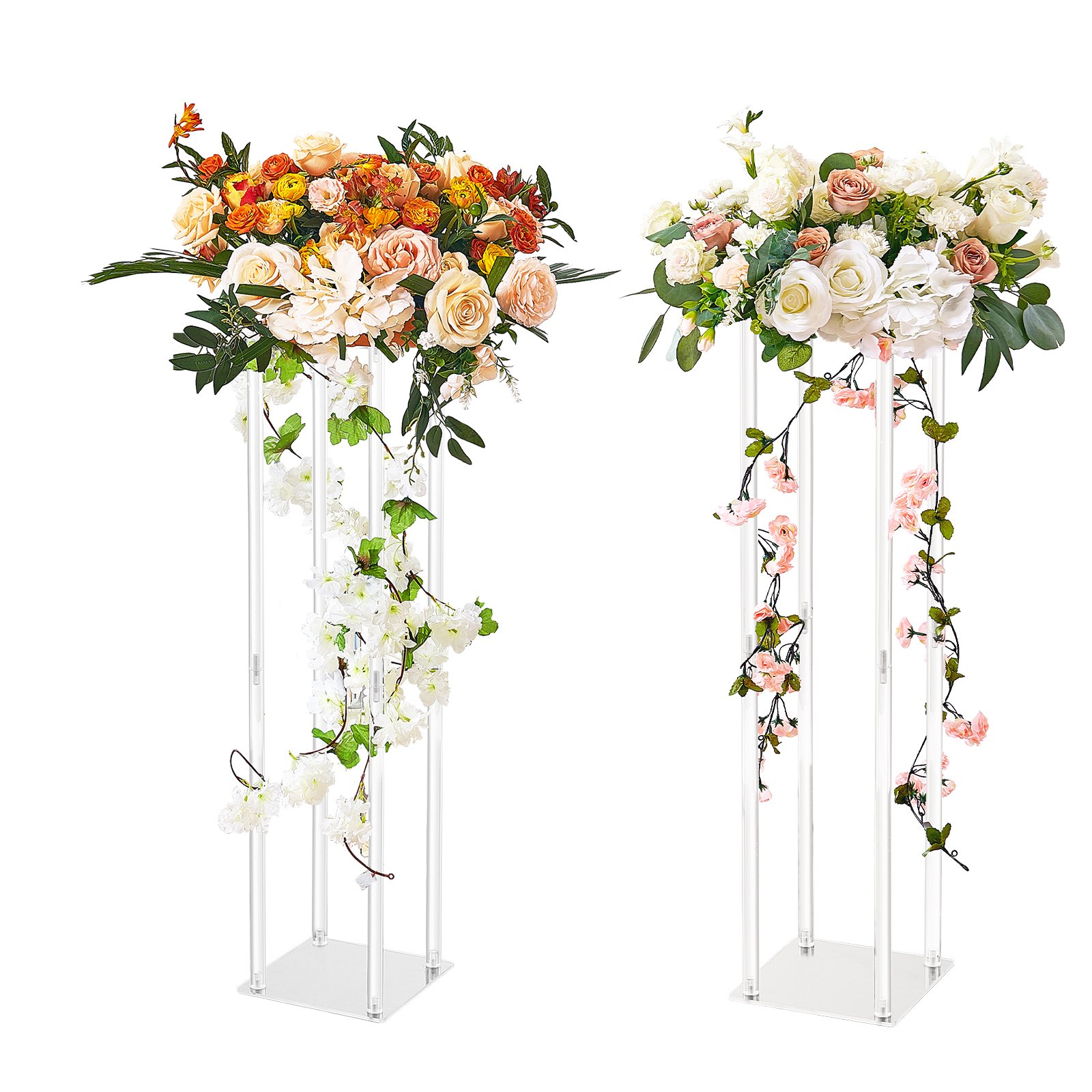 VEVOR Portafiori Cubico Colonna 2 Pz Matrimonio Vaso Fiori Materiale Trasparente Acrilico, Centrotavola per Matrimonio Altezza circa 80 cm, Espositore per Fiori per Eventi Nozze Decorazione di Feste
