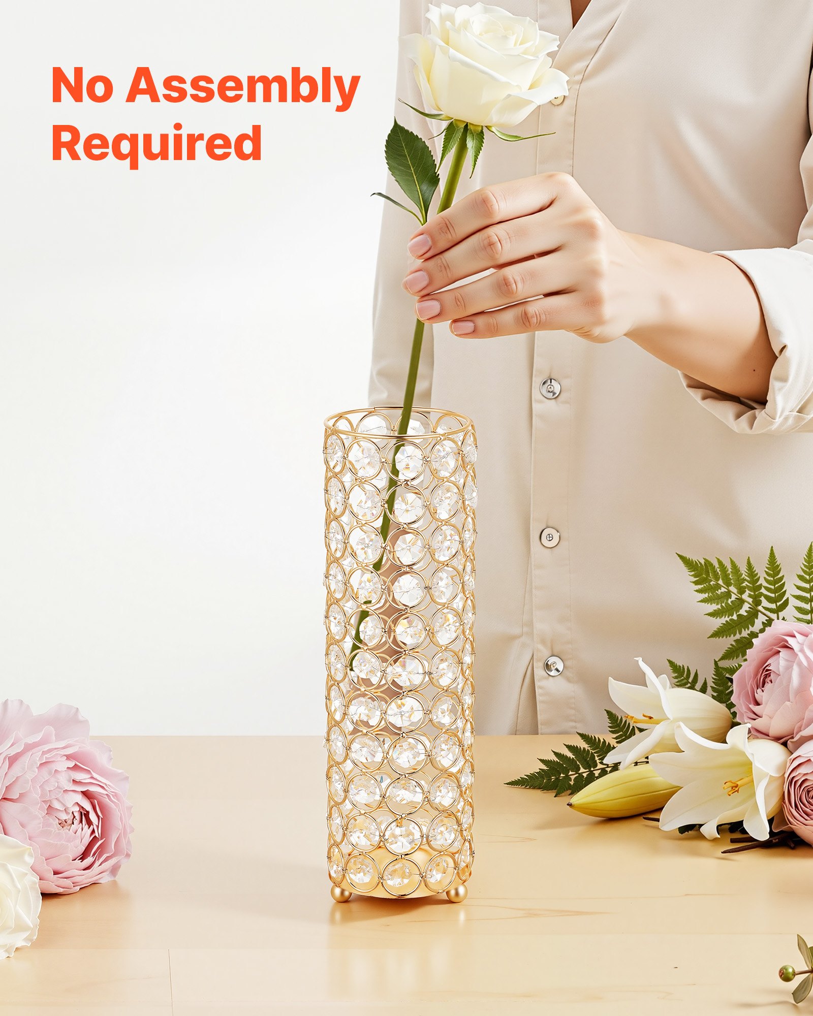 VEVOR Set di Vasi Decorativi per Matrimonio Banchetti Supporto Centrotavola Altezza 26 cm Base Cilindrica con Perline di Cristallo per Composizioni Floreali, Vasi Decorativi per Decorazione