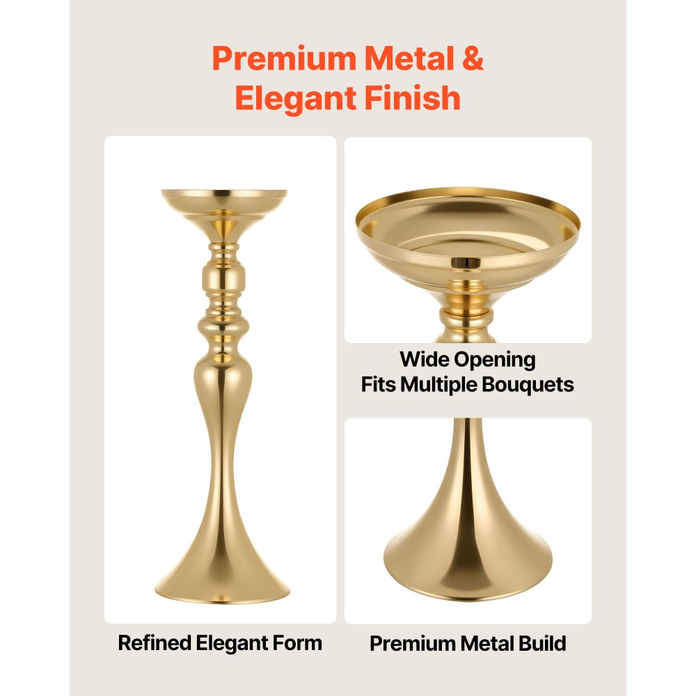 VEVOR Set di Vasi Decorativi da Matrimonio in Metallo 16 pezzi, Vasi Decorativi Centrotavola per Feste Eventi Banchetti Altezza 38 cm, Supporto per Composizioni Floreali per Decorazioni, Colore Oro