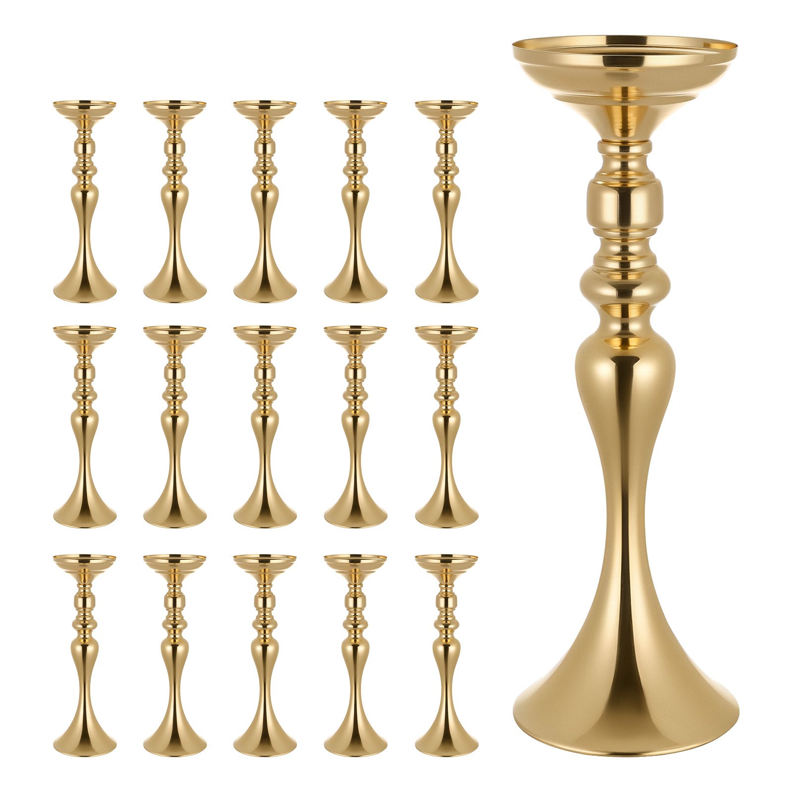 VEVOR Set di Vasi Decorativi da Matrimonio in Metallo 16 pezzi, Vasi Decorativi Centrotavola per Feste Eventi Banchetti Altezza 38 cm, Supporto per Composizioni Floreali per Decorazioni, Colore Oro
