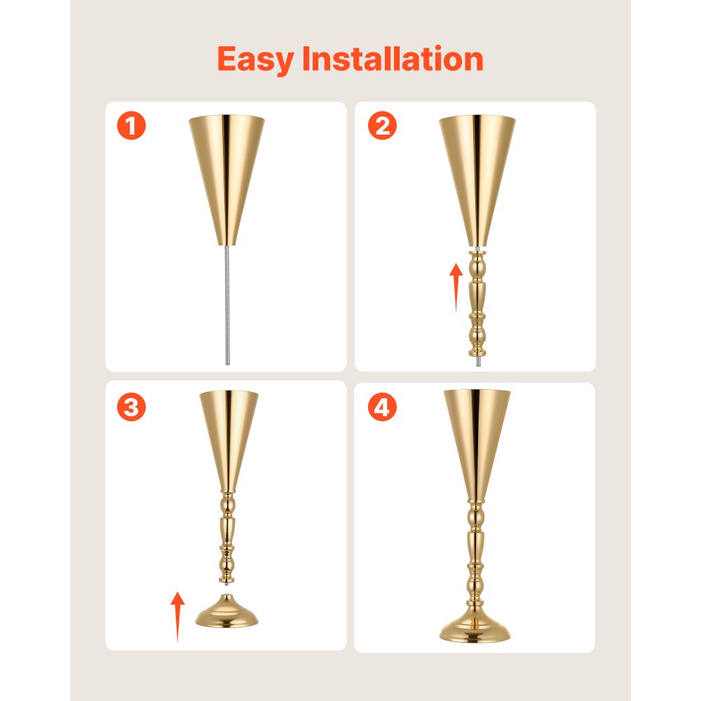 VEVOR 20 PCS Wedding Flower Vase, 43 cm Tall Trumpet Flower Table Centerpieces, Banquet Vases Easy Installation, Electroplated Versatile Arrangement Stand for Party Events Home Decor Reception, Gold