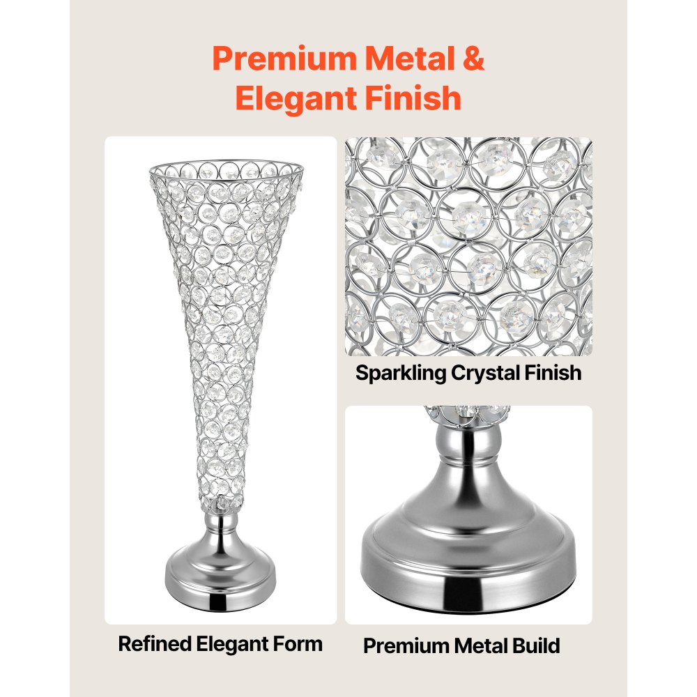 VEVOR 4 PCS Crystal Wedding Flower Vase, 51 cm Tall Flower Table Centerpieces, Crystal Cylinder Banquet Vases Easy Installation, Versatile Arrangement Stand for Party Events Room Home Decor, Silver