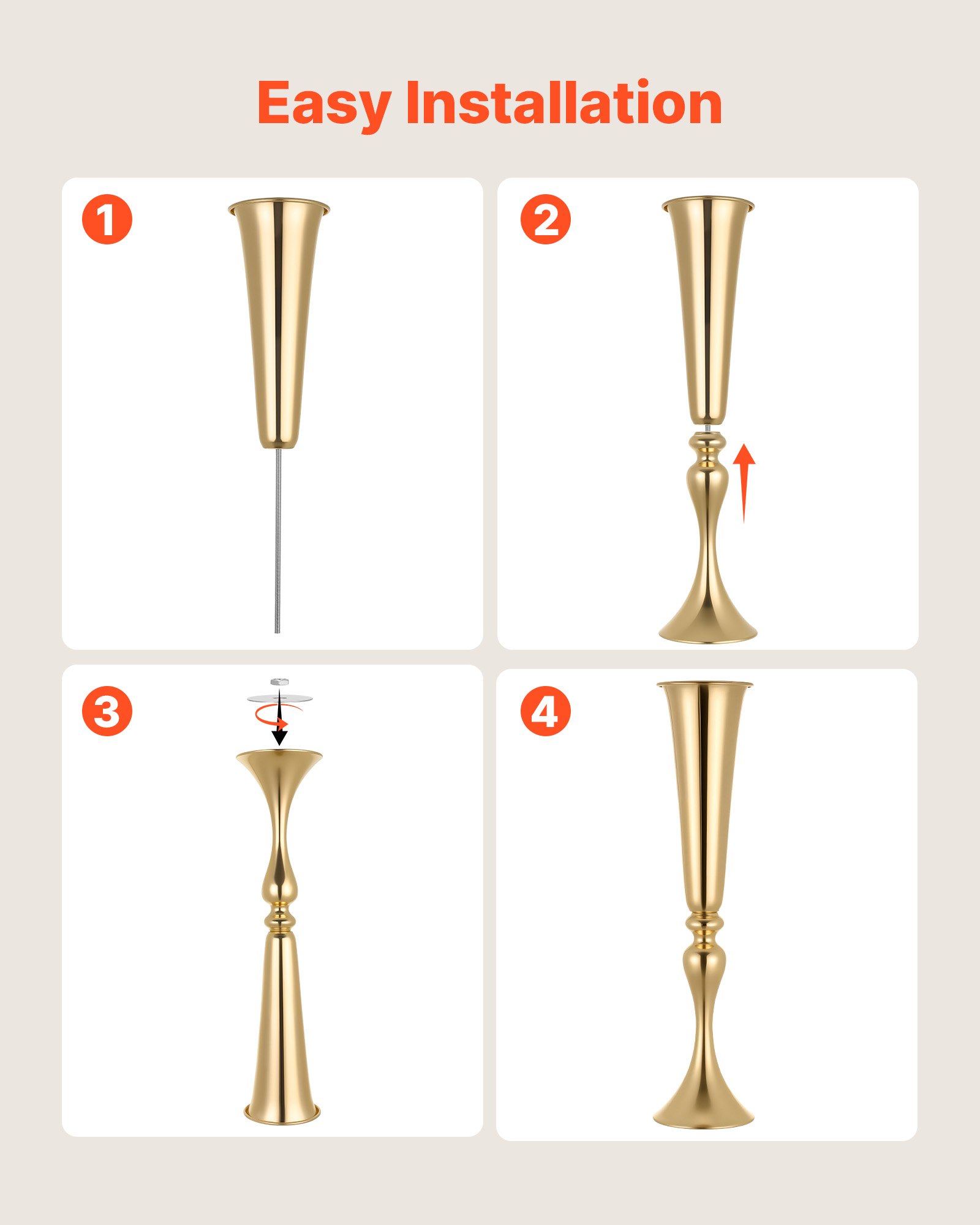 VEVOR Set di 12 Vasi Decorativi Centrotavola per Matrimonio in Metallo, 12 Vasi Supporto per Composizioni Floreali Altezza 55 cm per Decorazioni Banchetti Feste Casa, Finitura Galvanizzata Oro