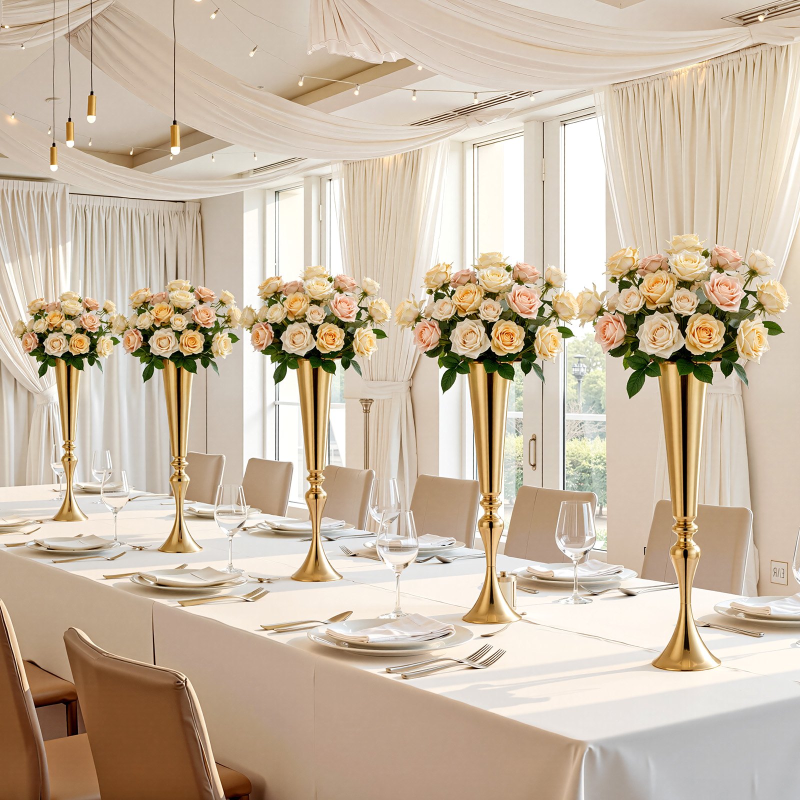 VEVOR Set di 12 Vasi Decorativi Centrotavola per Matrimonio in Metallo, 12 Vasi Supporto per Composizioni Floreali Altezza 55 cm per Decorazioni Banchetti Feste Casa, Finitura Galvanizzata Oro