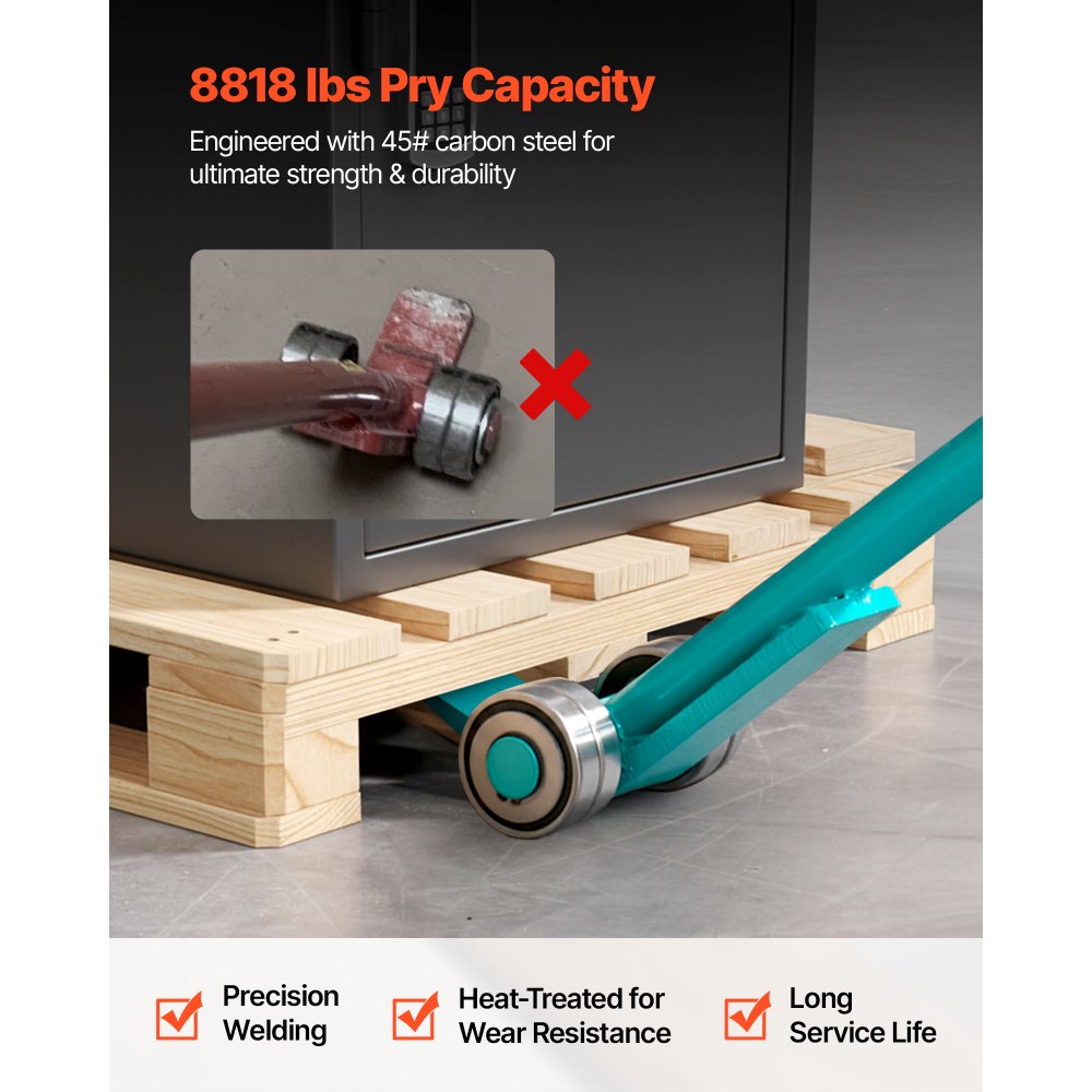 VEVOR Barra a Leva Estrattore di Chiodi Capacità di Carico di 4 T, in Acciaio al Carbonio da 1,4 m, con Ruote per Pallet di Grandi Dimensioni, Oggetti Pesanti, Movimentazione di Attrezzature Pesanti