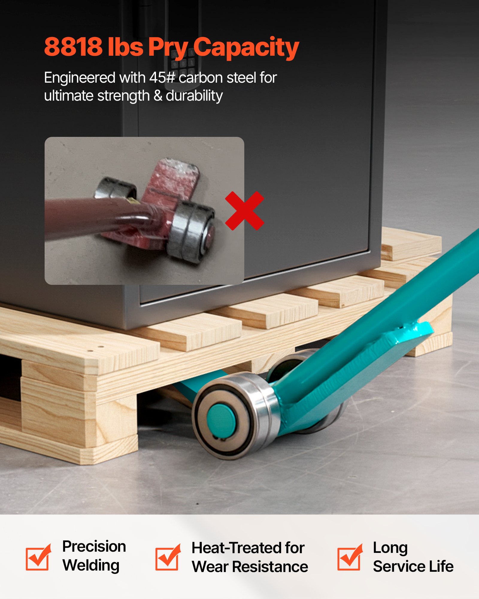 VEVOR Barra a Leva Estrattore di Chiodi Capacità di Carico di 4 T, in Acciaio al Carbonio da 1,4 m, con Ruote per Pallet di Grandi Dimensioni, Oggetti Pesanti, Movimentazione di Attrezzature Pesanti