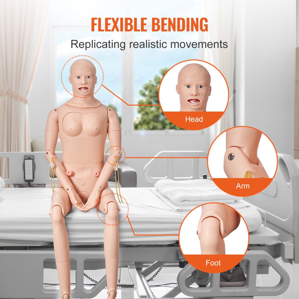 VEVOR Unisex Nursing Training Mannequin Multifunctional Patient Care Simulator 1750 x 440 x 230 mm, Multifunctional Nursing Training Mannequin Uniform Scale Shapes Training Mannequin