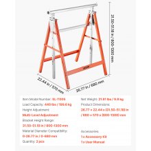 VEVOR Cavalletto Taglialegna Pieghevole Capacità di Carico 199,6 kg, Supporto Cavalletto Pieghevole Portatile Set da 2 pezzi Altezza Regolabile per Carpenteria Falegname, Supporto Banco da Lavoro