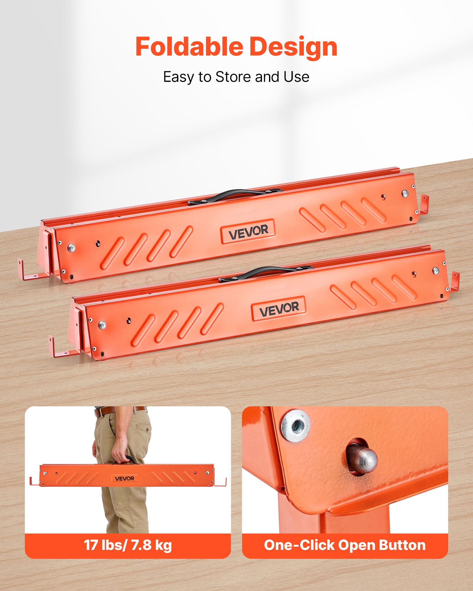 VEVOR Cavalletto Taglialegna Pieghevole Capacità di Carico 299,4 kg, Supporto Cavalletto Pieghevole Portatile Set da 2 pezzi Cuscini Antiscivolo per Carpenteria Falegname, Supporto Banco da Lavoro