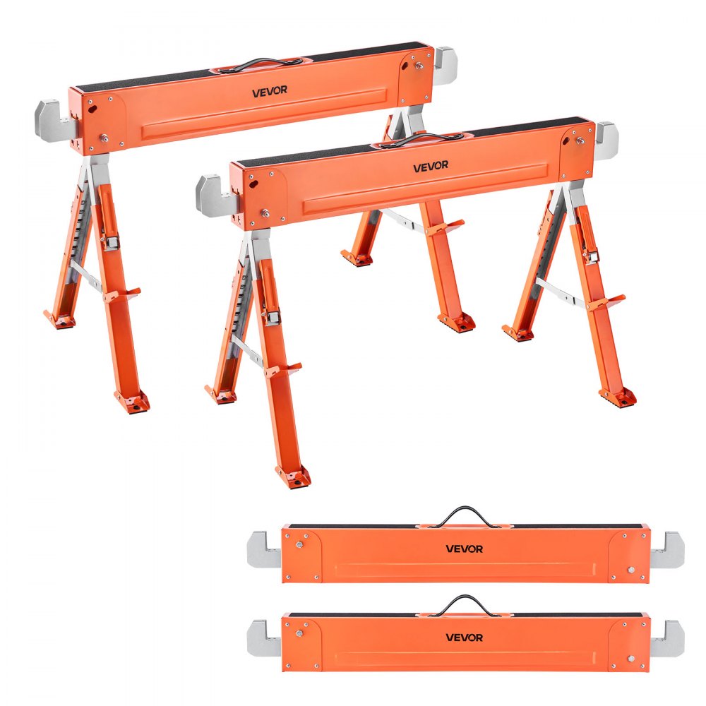 VEVOR Cavalletto Taglialegna Pieghevole Capacità di Carico 816,5 kg, Supporto Cavalletto Pieghevole Portatile Set da 2 pezzi Altezza Regolabile per Carpenteria Falegname, Supporto Banco da Lavoro