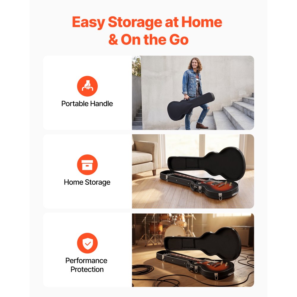 VEVOR Custodia Rigida per Chitarra Elettrica 991 mm Les Paul Nero in Legno, Borsa Rigida per Trasporto Conservazione di Chitarra, Scomparto per Accessori, Rivestimento in Spugna, Custodia Nera