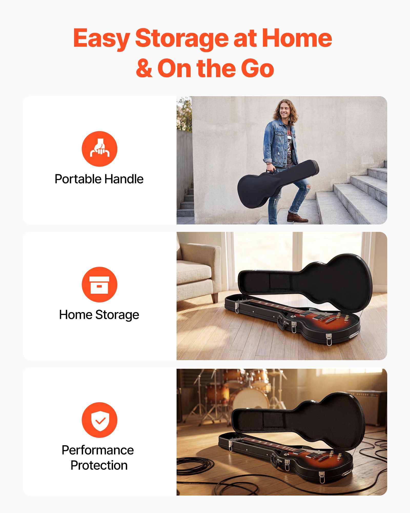 VEVOR Custodia Rigida per Chitarra Elettrica 991 mm Les Paul Nero in Legno, Borsa Rigida per Trasporto Conservazione di Chitarra, Scomparto per Accessori, Rivestimento in Spugna, Custodia Nera
