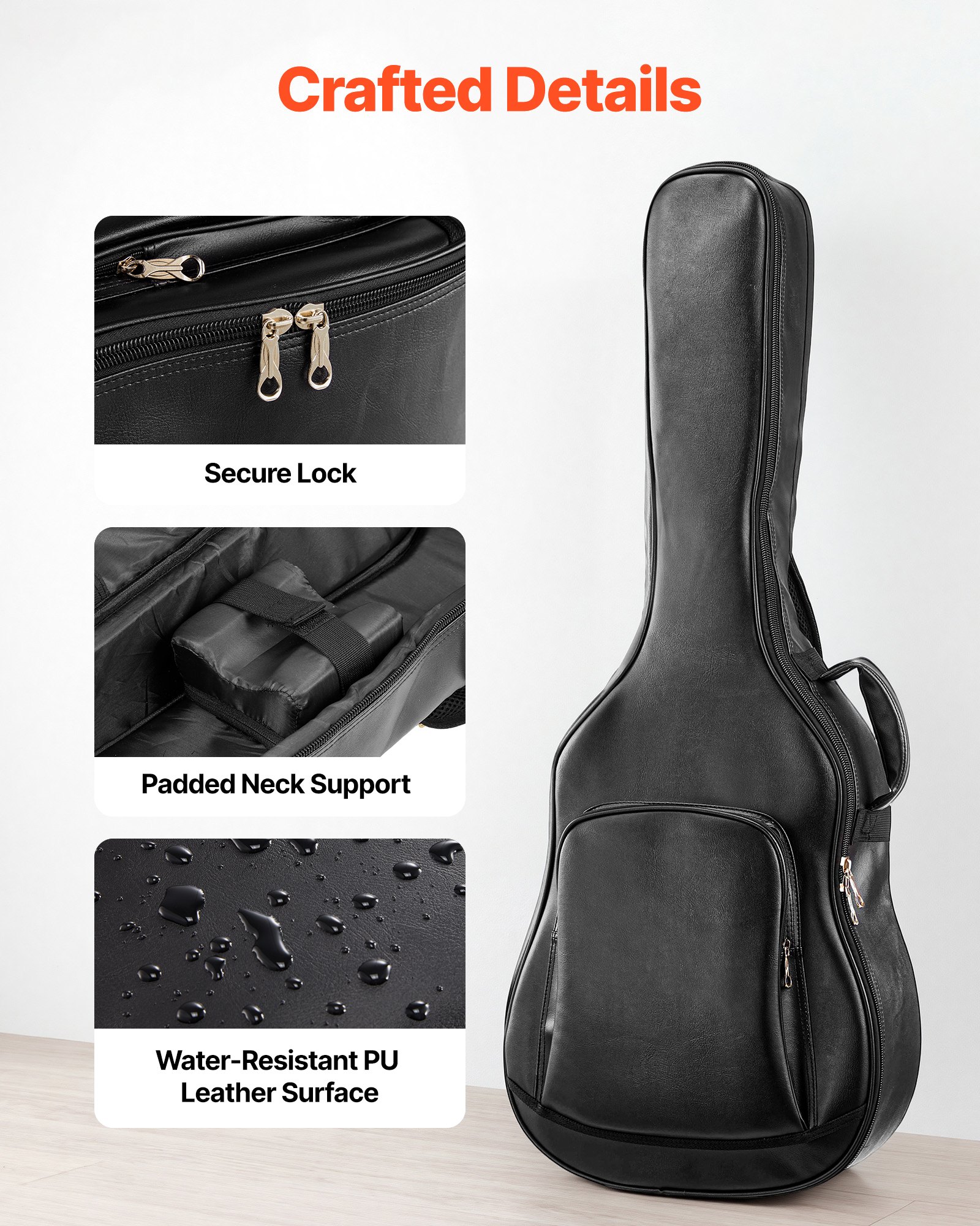 VEVOR Custodia Borsa per Chitarra Acustica Folk 1041 mm Doppia Tracolla, Borsa per Trasporto Conservazione di Chitarra, Scomparto per Accessori, Maniglia per Trasporto, Custodia di Protezione