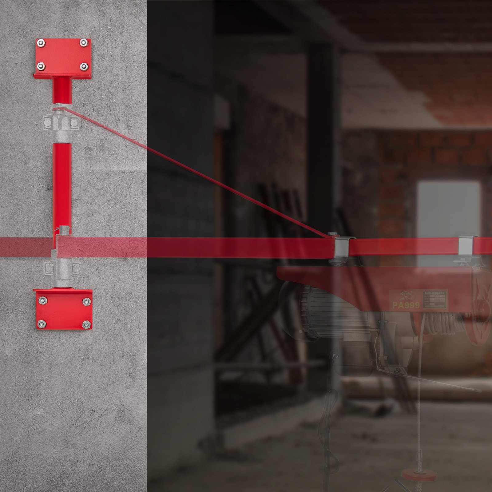 VEVOR support bar for electric hoist, 1000 kg load capacity, bracket for electric hoist, hoist frame made of carbon steel, hoist bar for scaffold mounting, hoist column for lifting