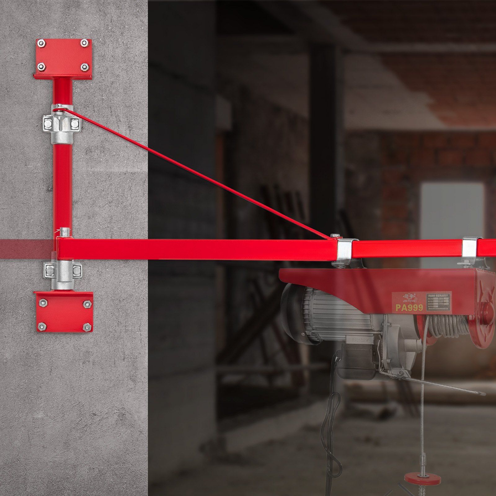 VEVOR Braccio Supporto per Paranco Elettrico, Capacità Carico 300kg, Supporto per Paranco a Braccio Girevole con Palo, Telaio di Sollevamento in Acciaio, Braccio di Sollevamento per Officina, Garage