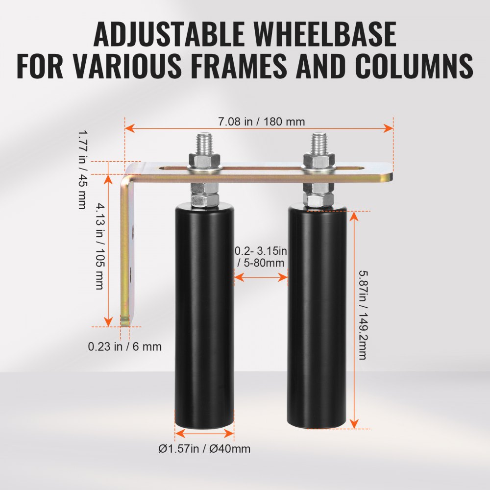 VEVOR sliding gate set 200x180x45mm, roller hardware set with L-bracket, universally adjustable sliding gate rollers, robust black sliding gate guide roller for sliding gates and roller doors